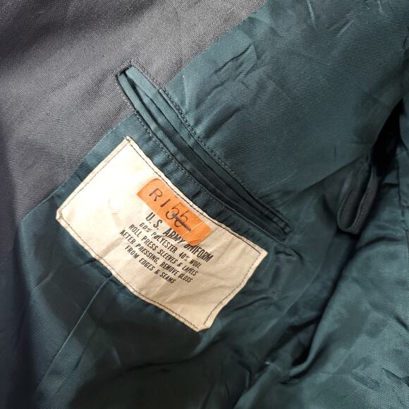 Vintage Military Green Tropical Wool Blend Coat with Patches Size 40XL - Picture 9 of 12